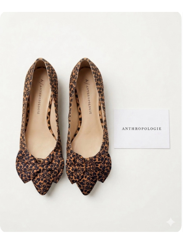 Anthropologie Leopard Print Bow Flats Size 8 Brown Black